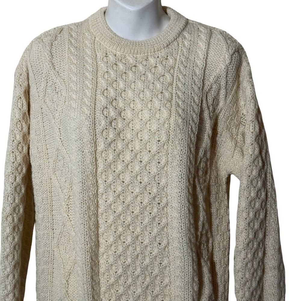 Aran Crafts Ireland 100% Wool Cable Knit Chunky Knit Fisherman Sweater Ivory S - Picture 16 of 16